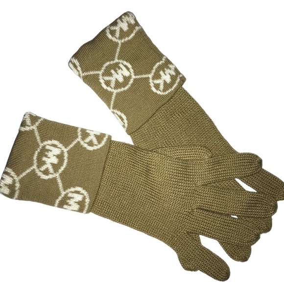 Michael Kors Womens Gloves MK Logo Knit Cuffed Gloves Camel One Size - Picture 1 of 5